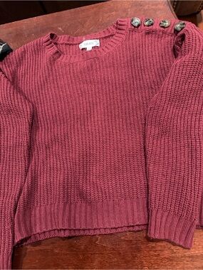 Pink Rose Women's Wine Red Button-Shoulder Knit Sweater